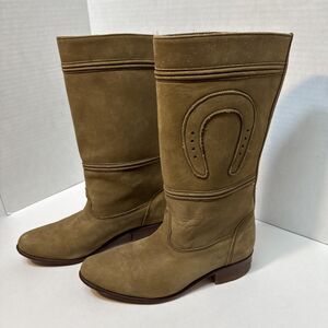 MORENO ROMERO Western Sz 6 Women Cowgirl Horseshoe Boots‎ Brown Leather Biflex